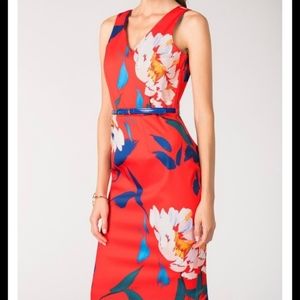 Closet London Red Floral Sleeveless Fitted Mini Pencil Sheath Dress Women's 6US